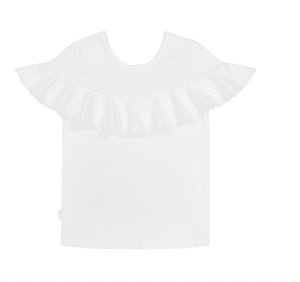Gugguu Kaila t-paita, sävy White Sand Candy kokoelman tyttömäinen t-paita, jossa kauniina yksityiskohtana röyhelöt.