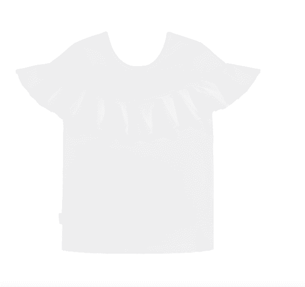 Gugguu Kaila t-paita, sävy White Sand Candy kokoelman tyttömäinen t-paita, jossa kauniina yksityiskohtana röyhelöt.
