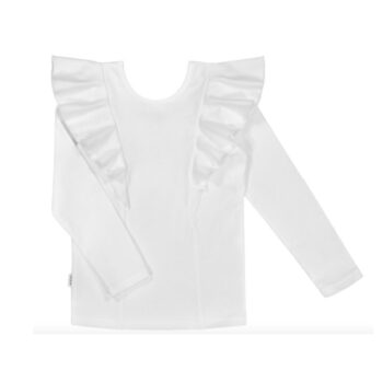 Gugguu Rizi LS Shirt, sävy White Sand Candy kokoelman tyylikäs pitkähihainen paita, jossa kauniina yksityiskohtana röyhelöt.