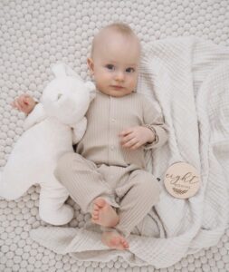 Puiset Milestone vauvan kuvauskortit. Kauniissa lahjarasiassa on 19 pyöreää kuukausikorttia, joita voit käyttää vauvan valokuvauksessa.