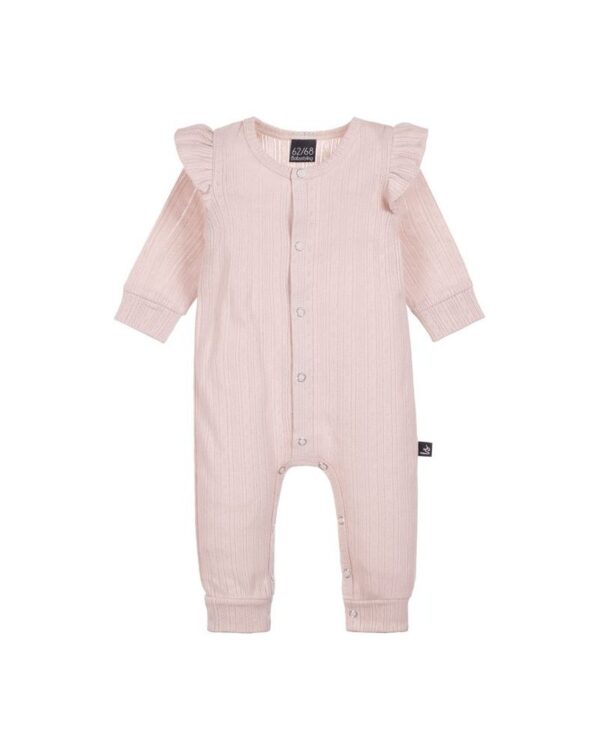 Babystylingin ihana Ruffle Pointelle potkupuku vauvalle, sävyssä Rose.
