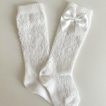 Cóndor sivupitsilliset polvisukat rusetilla, sävy valkoinen